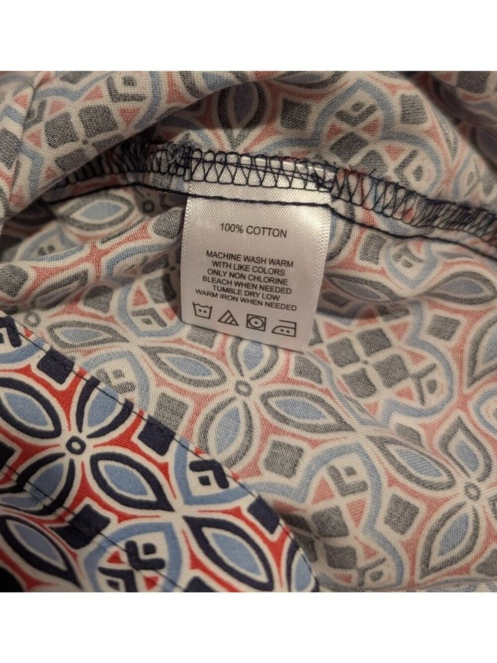 Foxcroft Womens Wrinkle-Free Button-Up Shirt Size 14 Geometric Print 3/4 Sleeves - Picture 5 of 15